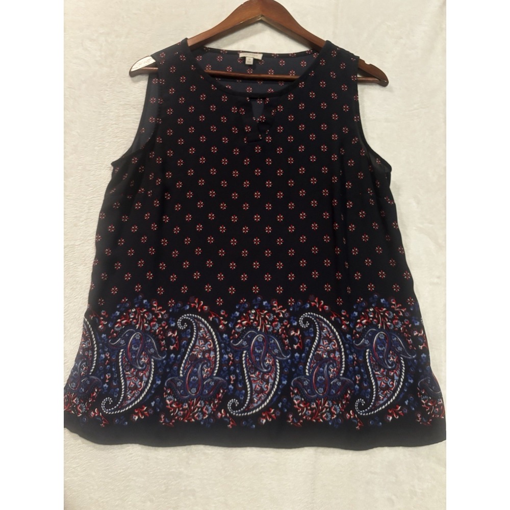 Talbots Blouse Women's Medium Keyhole Neckline Blue‎ Paisley Top Sleeveless Tank